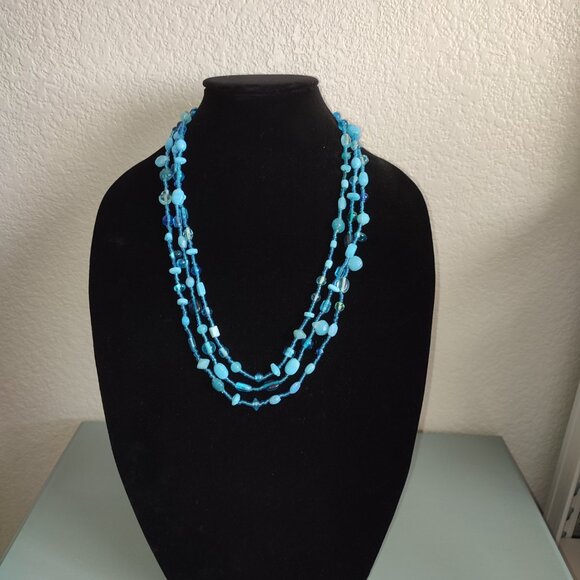 Ultra Long Necklace Wear in 2 3 4 5 Strands Adjustable Length Blue Stones - Picture 6 of 10
